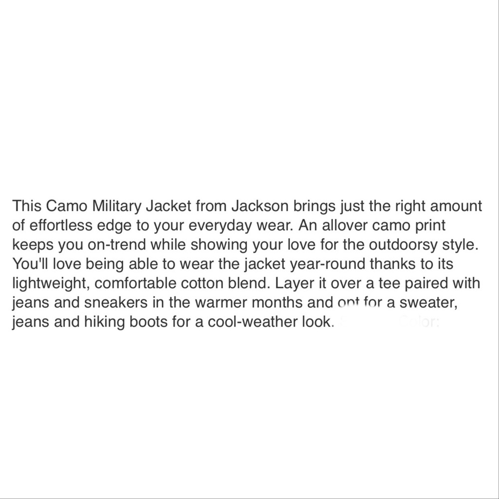 JACKSON Camo Camouflage Military Cotton Jacket M - Picture 8 of 8